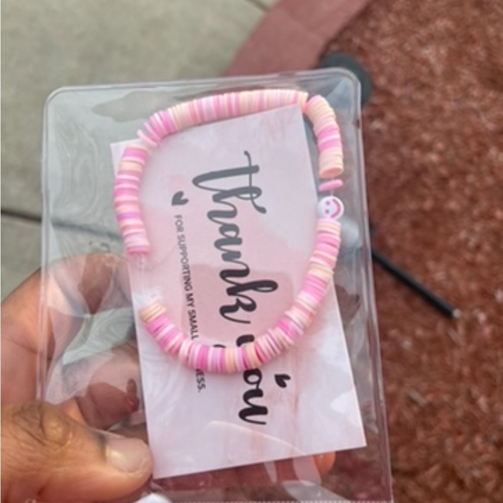 1 Homemade Pink Clay Bead Bracelet| Strechy string